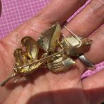 1928 brooch mom & baby bird nest green leaves Gold tone Brooch Photo 3