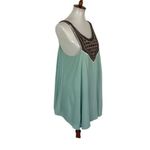 Umgee  USA Boho Chic Beaded Embroidered Tunic Top Aqua Blue Flowy Tank Large Photo 2