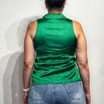 Sincerely Jules  Green Satin Button Down Sleeveless Blouse Sz M Photo 8