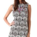 Free People x NEW ROMANTICS Black and White Beaded Mini Shift Dress Photo 1