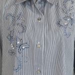 Alfred Dunner  SZ 18 Top Striped Rhinestones Butterflies Button-Up 3/4 Sleeve New Photo 1