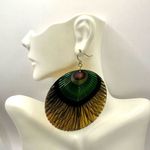 Gold tone peacock statement earrings Photo 1