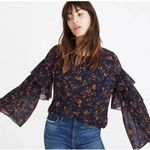 Madewell Blue Floral Ruffle Sleeve in Climbing Vine Blouse Shirt Top SZ S #2214 Photo 0