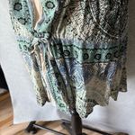 Free People  Dress Size Small Green Cream Halter Neck Printed Boho Chic Photo 3
