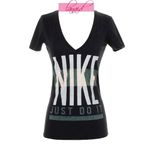 Nike Vacant Short Sleeve Deep V-Neck Slim Fit Black Logo Tee T-Shirt Top S Small Photo 1