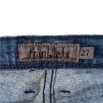Frankie B vintage y2k Low Rise Flare Jeans Cream Leather Studded Back Pockets Blue Size 27 Photo 8