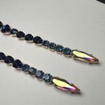Blue Rhinestone Gold Tone Long Statement Dangle Drop Pierced Earrings Photo 2