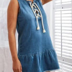 Aerie Blue Denim Chambray Mini Dress with Rope Lace-Up Front Size Med Photo 0