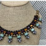J.Crew Gold Tone, Blue, Purple & Amber Color Collar Crystal Statement Necklace Photo 3
