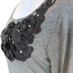 Garnet Hill Embellished Long Sleeve Top Womens Small Gray Black Photo 5