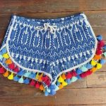 Judith March Colorful Embroidered Tassel Pull On Shorts ~ Size Medium 💛🍄 Photo 0