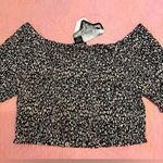 Angie Crop Top Elastic Floral Print Black Size Medium Peasant Boho Festival Top Photo 4