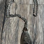 Vintage Stainless Steel Flower Engraved Etched Pendant Necklace with Long Chain Silver Photo 0