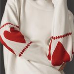 Maeve  The Carys Mock Neck White Sweater with Red Heart Accents Medium Photo 3