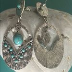 Silver Tone Turquoise Dyed Howlite Southwestern Earrings with Ornate Metalwork Photo 5