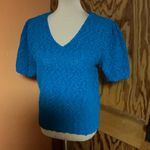 Vtg 80s Blue feminine v neck sweater Size M Photo 8