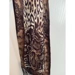 Adrienne Landau ‎ Animal Print Rectangular Silk Scarf Fringe Velvet Back Photo 2