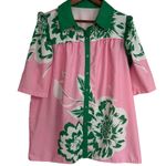 Cherry Berry Fresh Floral Pink & Green Print Button Down Blouse Women’s XXL Photo 0