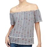 Lucky Brand Striped Embroidered Off Shoulder Top Size Medium Photo 0