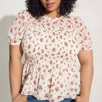 Torrid Neutral Beige Red Floral Chiffon Ruffle Short Sleeve Smocked Top Size 3X Photo 0