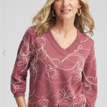 Chico's  Zenergy double knit embroidered Pullover Sweatshirt V Neck dusty rose Photo 0