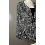 Abstract Black White Open Front Cardigan Womens Bell Sleeve Buckle Trim Made USA Size M Photo 1