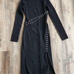 NICHOLAS Saba Midi Dress in Black Ribbed Size Medium Long Sleeve Cut Out Midi Photo 4