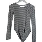 Gap  Ribbed Striped Navy Blue & White Long Sleeve Bodysuit Photo 0
