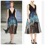 LELA ROSE Runway Blue Floral Embroidered A Line V Neck Mid Length Dress Sise 4 Photo 2