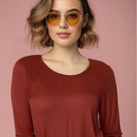 Miss Me  Women's Red Lace Tunic Top Size Small‎ Long Sleeve Casual Photo 0