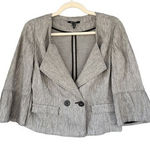 T6 Y2K VTG Nie Zoe Gray Linen Blend Bell Sleeve Open Front Blazer Jacket Size 4 Photo 0