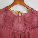 Altar'd State  Women's Blouse L Red Embroidered Long Sleeve Crew Neck Pullover Photo 2