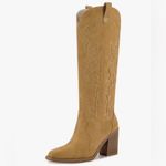 wetkiss Cowboy Boots for Women Knee High Chunky Heel Size 10 Tan Photo 1