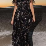 Baltic Born Black & Gold Metallic Floral Cassandra Tulle Maxi Dress Size Small Photo 0