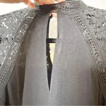 Bardot Women’s US4/XS Black Lace Panel Blouse Bell Sleeves Keyhole Neckline Photo 4