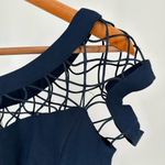 Tatyana Alina Pencil Dress in Navy Bow size Large Short Sleeve Fishnet Neckline Photo 4
