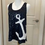 J.Crew  Sequin Anchor Tank Top in Size Medium Navy Blue and White Photo 2