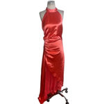 Retrofete Sabrina Satin Dress in Coral Large New Womens Long Gown Midi Pink Photo 4