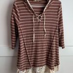 Kori  America Striped Lace Bottom Quarter Sleeve Shirt Photo 1