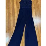 Nightway  Size 4 Blue Halter Jumpsuit Glitter Lace Illusion Wide Leg Prom wedding Photo 4