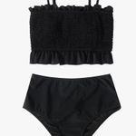 Shirred Bandeau Bikini Swimsuit Black Photo 1