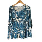 st. john's bay Womens 1X Long Sleeve Top Blue Paisley Print Crew Neck Comfy Photo 7