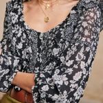 Sézane Sezane Black Jihane Blouse in Patchwork Floral Ruffle Scoop Neck Long Sleeve Photo 1