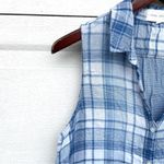 Side Stitch Womens Shirt Tunic Blue Plaid Sleeveless Button Up Medium Photo 5