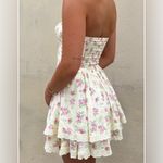 Eyelet floral ditsy mini dress strapless corset bandeau tiered ruffle butter Yellow Photo 2