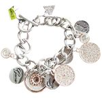 Guess Y2K Charm Link Bracelet Silver Rose Gold Crystal Logo Dangle Modern Glam Photo 2