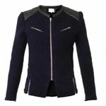 IRO  Ceylona Leather Trimmed Navy & Black Knit Jacket Sz 38 (M) US Sz 6 Photo 3