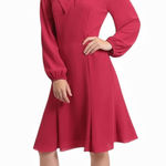 Maggy London Women's Tie Neck Bubble Crepe Fit and Flare Long Sleeves Dress Photo 0