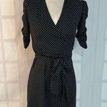 Veronica M short ruched sleeves black and white polka dot wrap dress size small Photo 0
