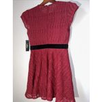 Lulus NWT  Twirling It Dress Medium Burgundy Crochet Lace Short Sleeve Velvet Wst Photo 5